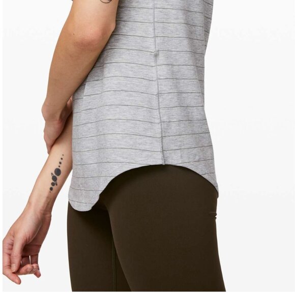 Lululemon Love Tee V Short Serve Stripe Heathered Core Light Grey Sage 10 - Picture 4 of 16